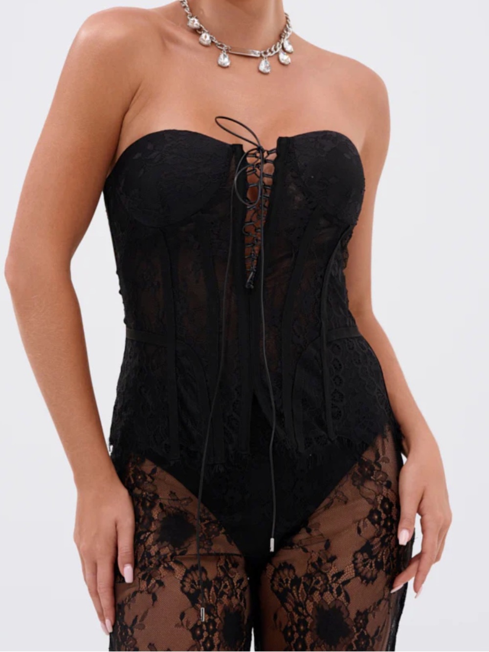 AKIRA Black Lace Strapless Corset Top